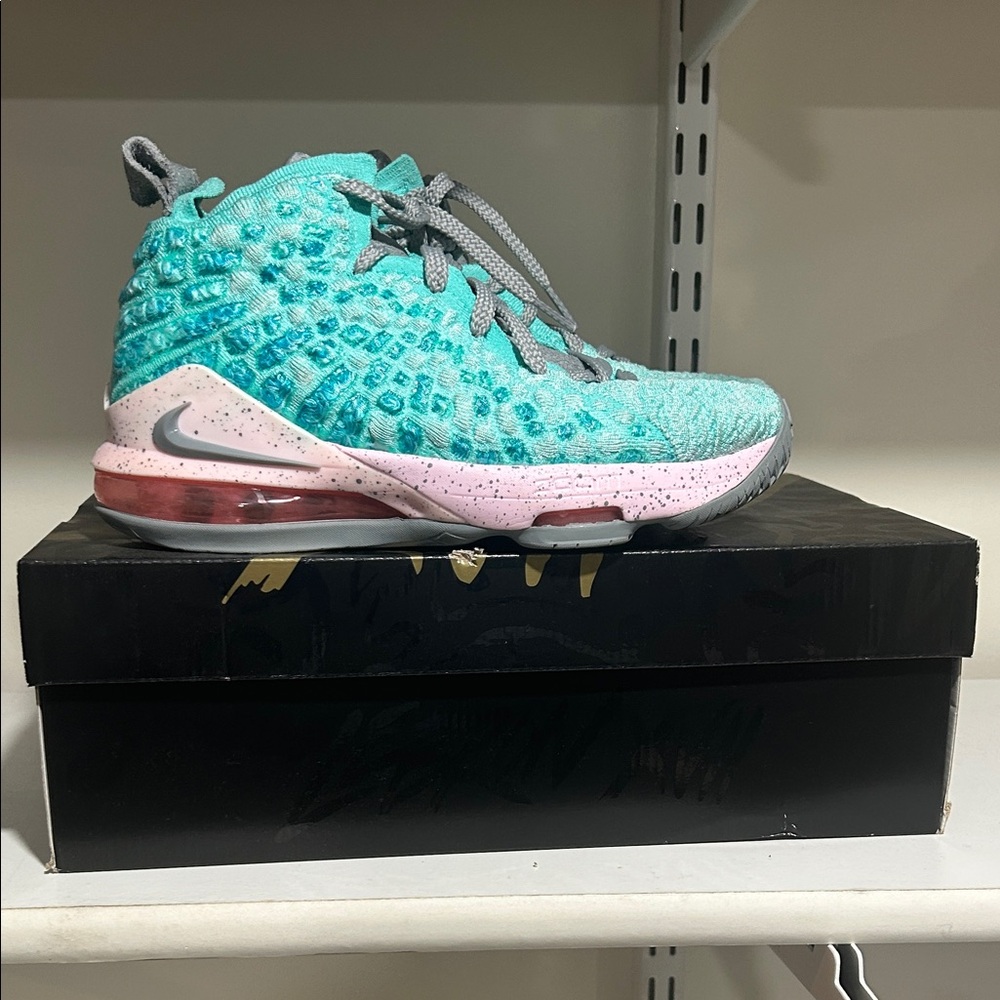 Nike Kids' LEBRON XVII Aqua and Pink High-Top Sneakers